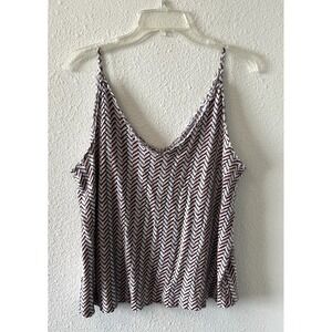 LOFT Linen Women's Tank Size L Spaghetti Strap Chevron Print V-Neck Boho Beachy